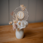 Tischnummern aus Holzblumen für eure Hochzeit