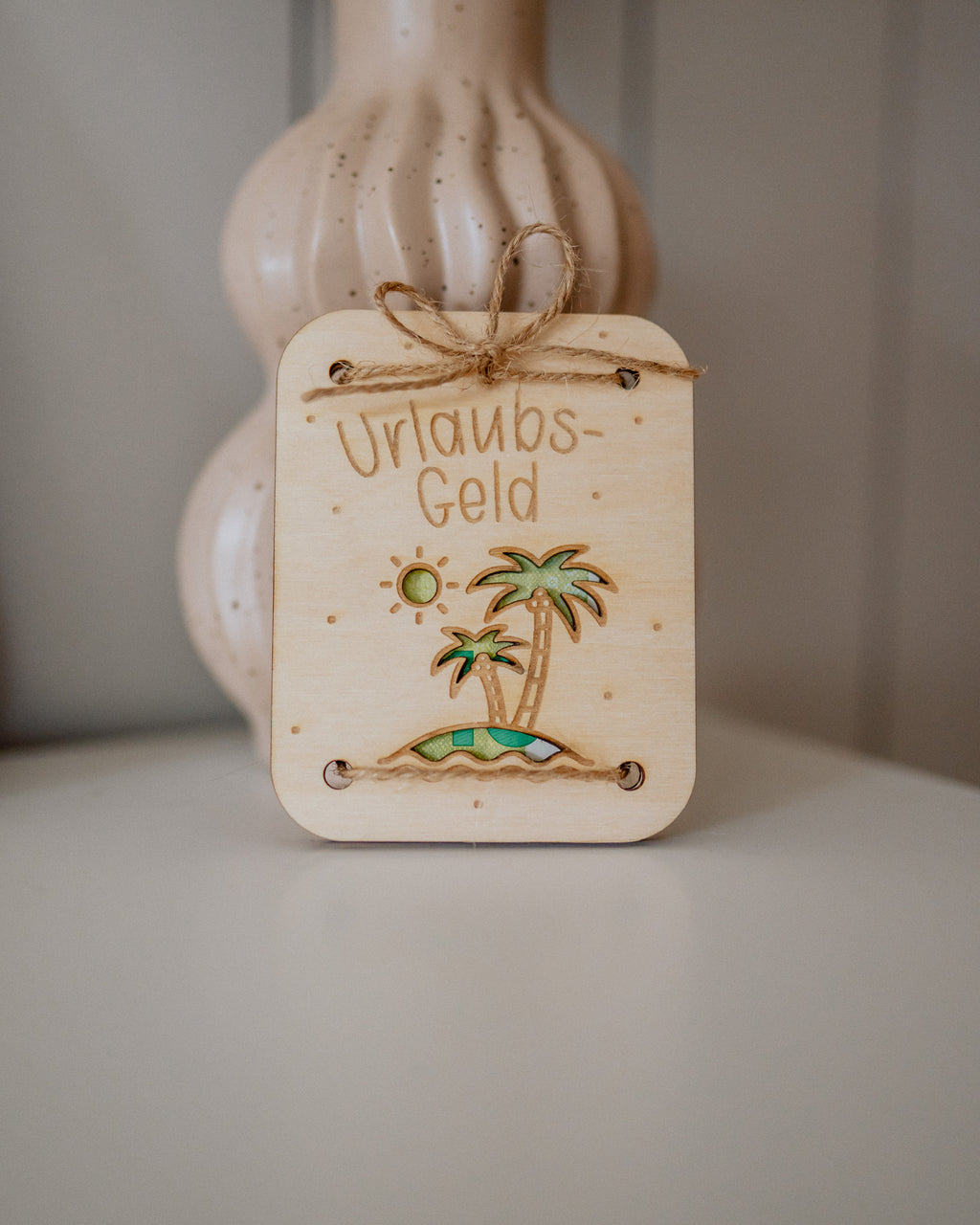 Geldgeschenk-Karte - "Urlaub" aus Holz