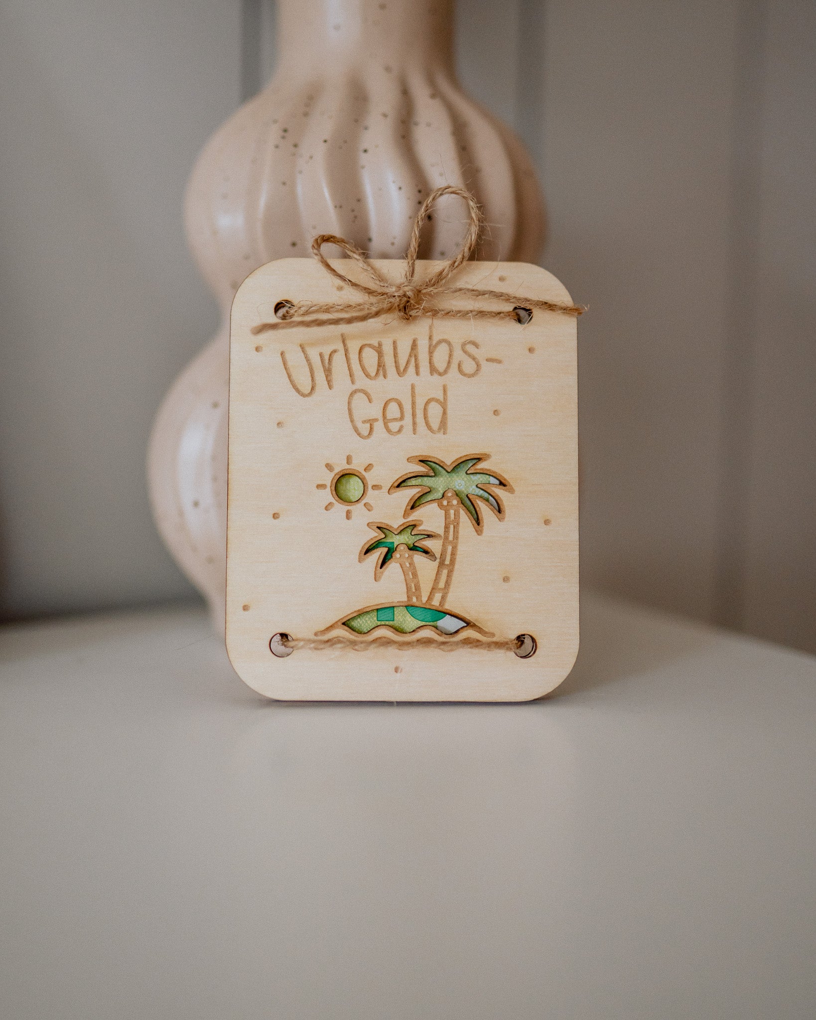 Geldgeschenk-Karte - "Urlaub" aus Holz