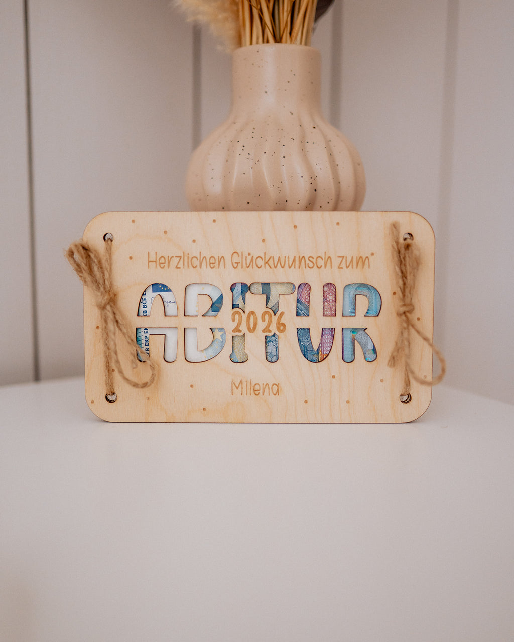 Geldgeschenk-Karte - "Abitur" aus Holz