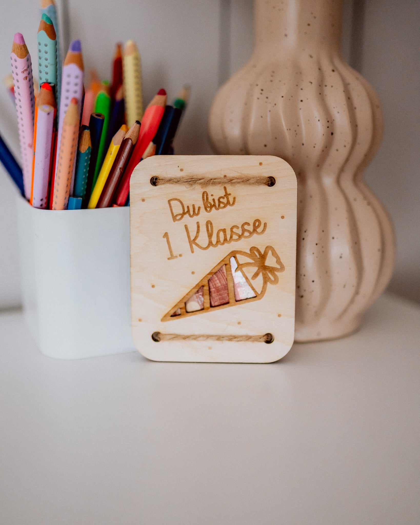 Geldgeschenk-Karte - "1. Klasse" aus Holz