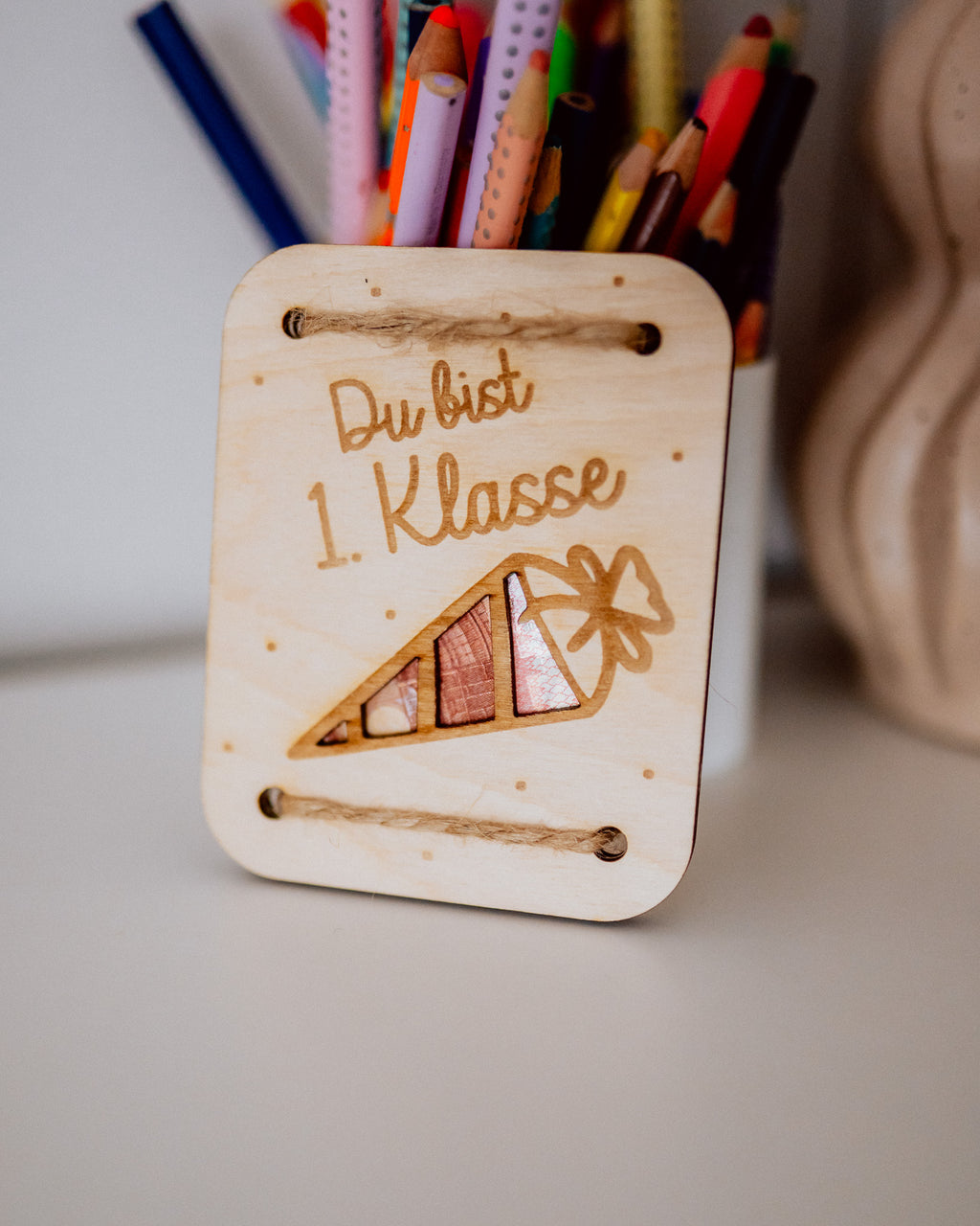 Geldgeschenk-Karte - "1. Klasse" aus Holz