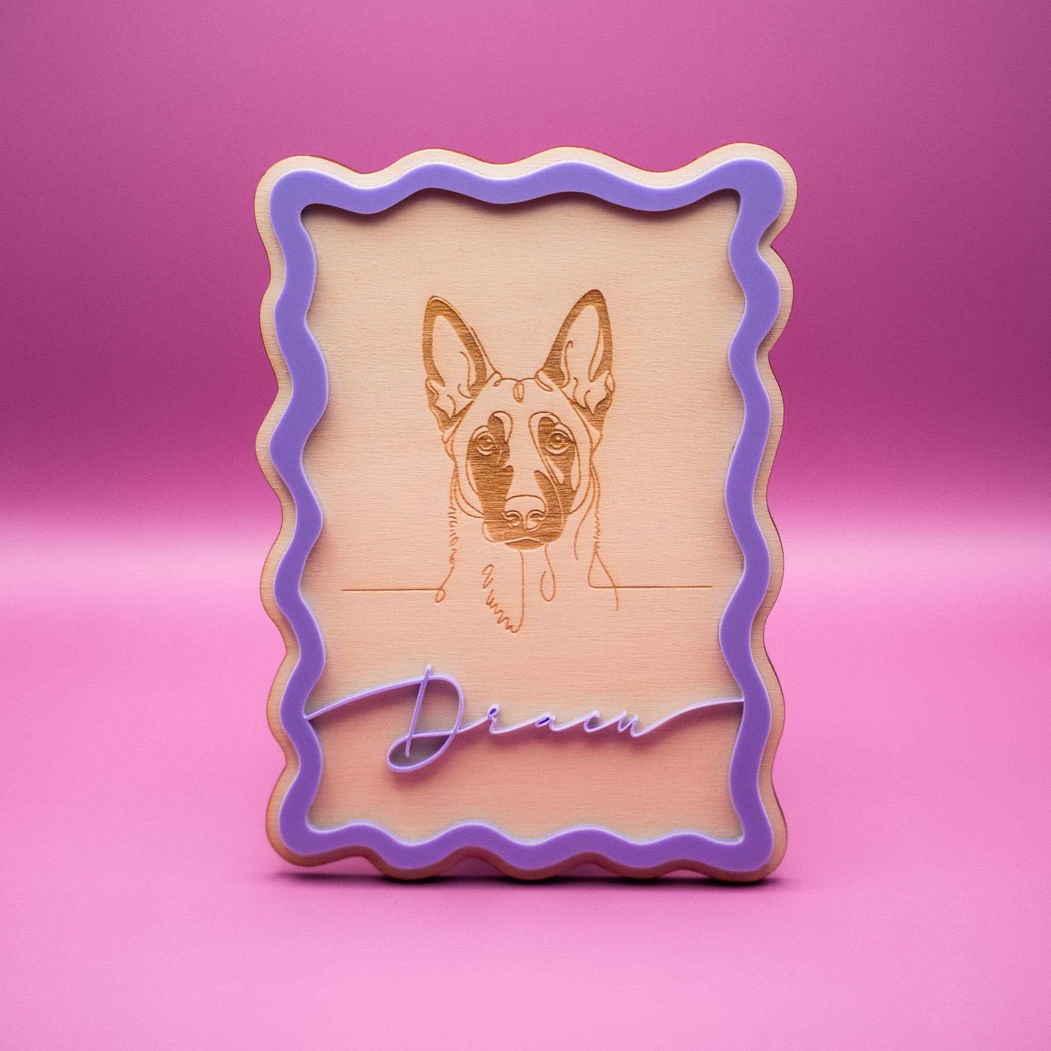 Personalisiertes Hundebild aus Holz im Acryl-Rahmen (rechteckig)