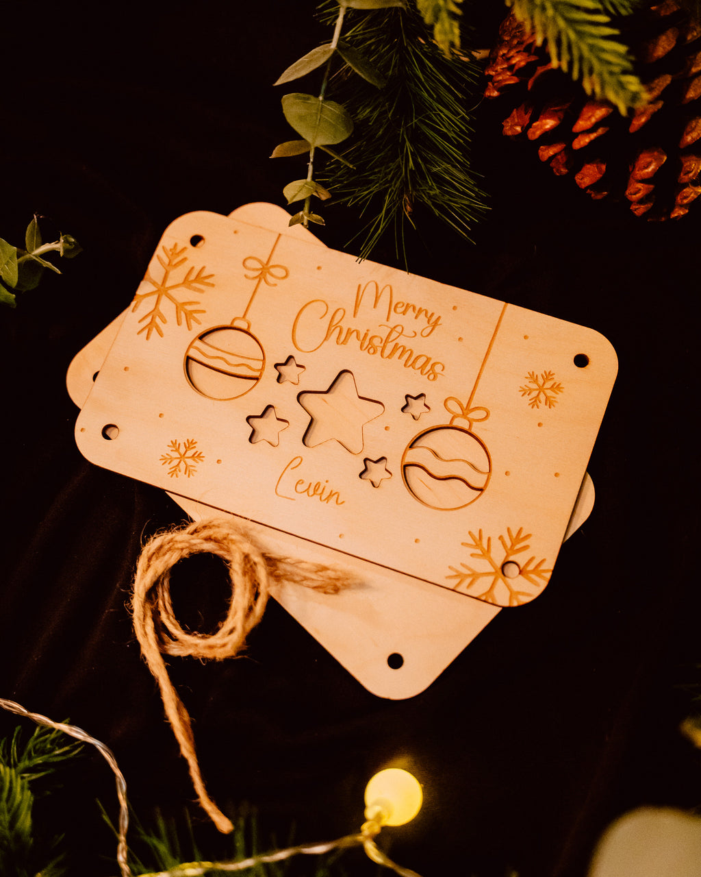 Geldgeschenk-Karte - "Weihnachten" aus Holz mit Wunschname