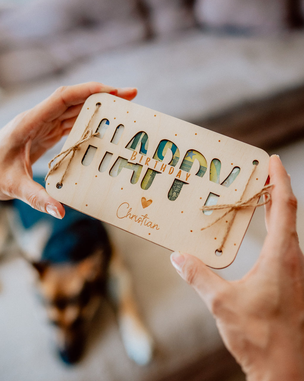 Geldgeschenk-Karte - "Happy Birthday" aus Holz