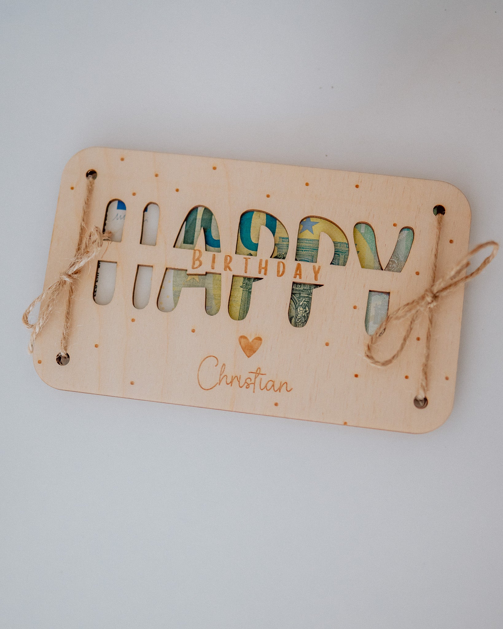 Geldgeschenk-Karte - "Happy Birthday" aus Holz