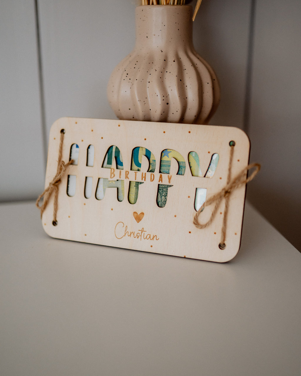Geldgeschenk-Karte - "Happy Birthday" aus Holz