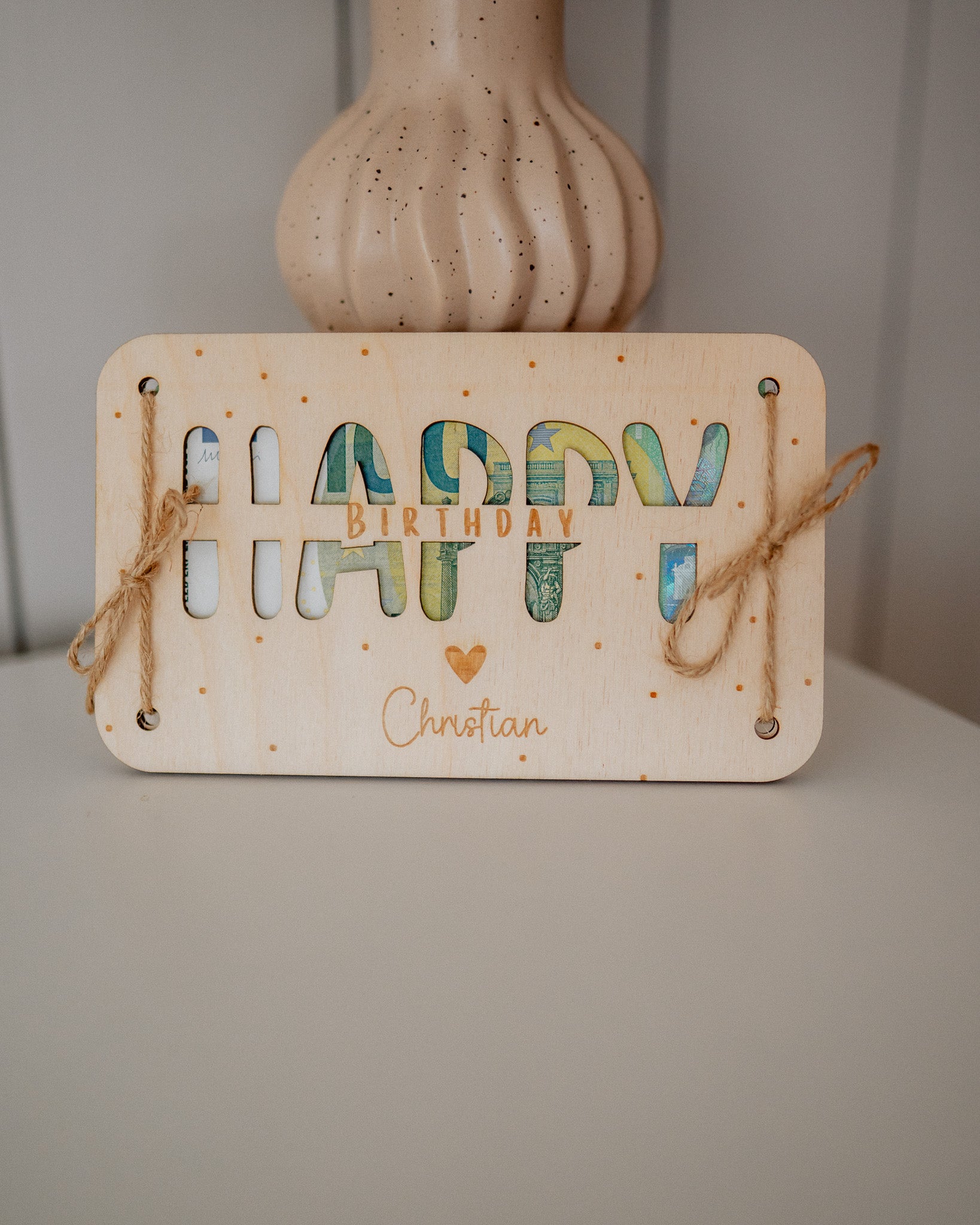 Geldgeschenk-Karte - "Happy Birthday" aus Holz