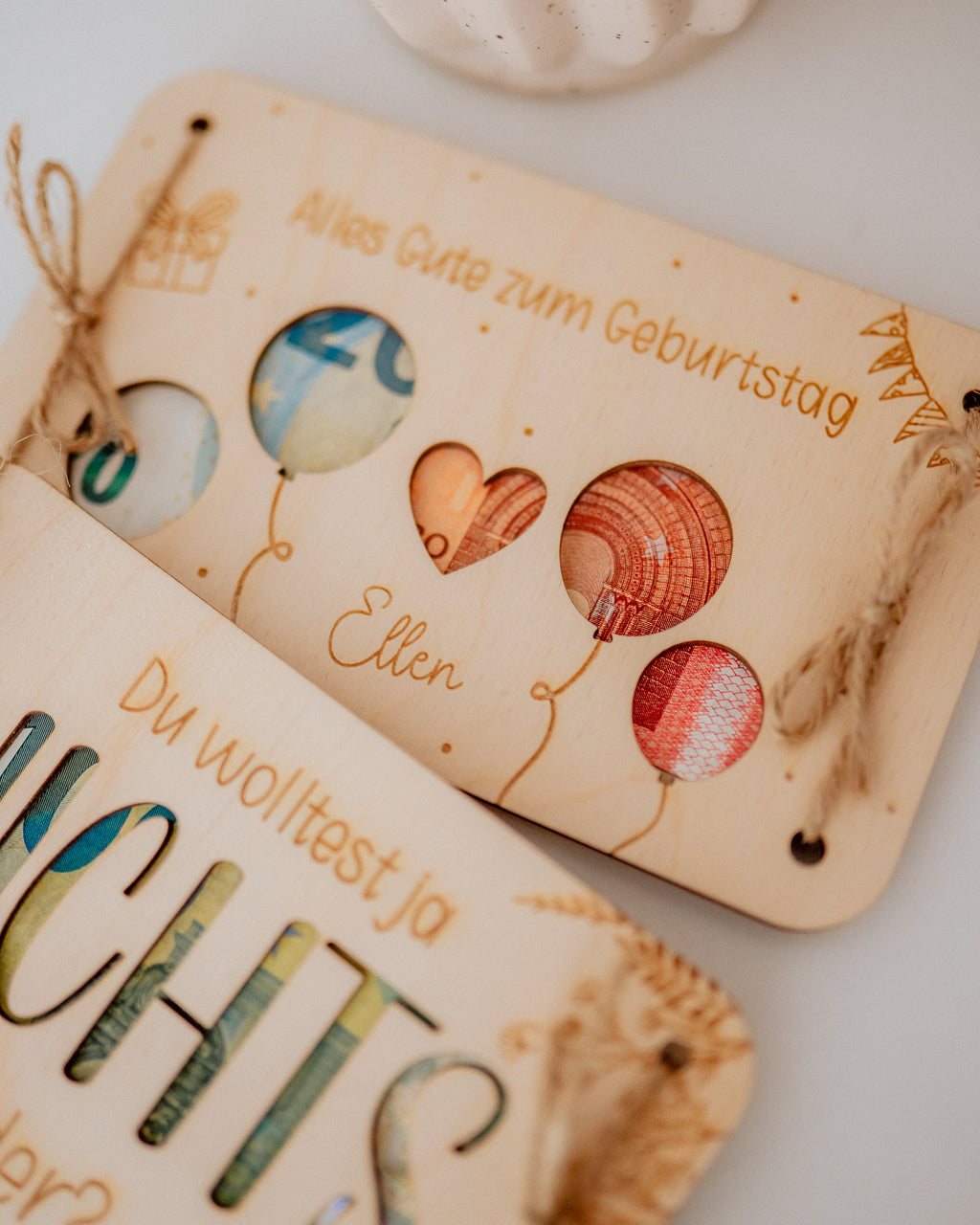 Geldgeschenk-Karte - "Alles Gute" aus Holz