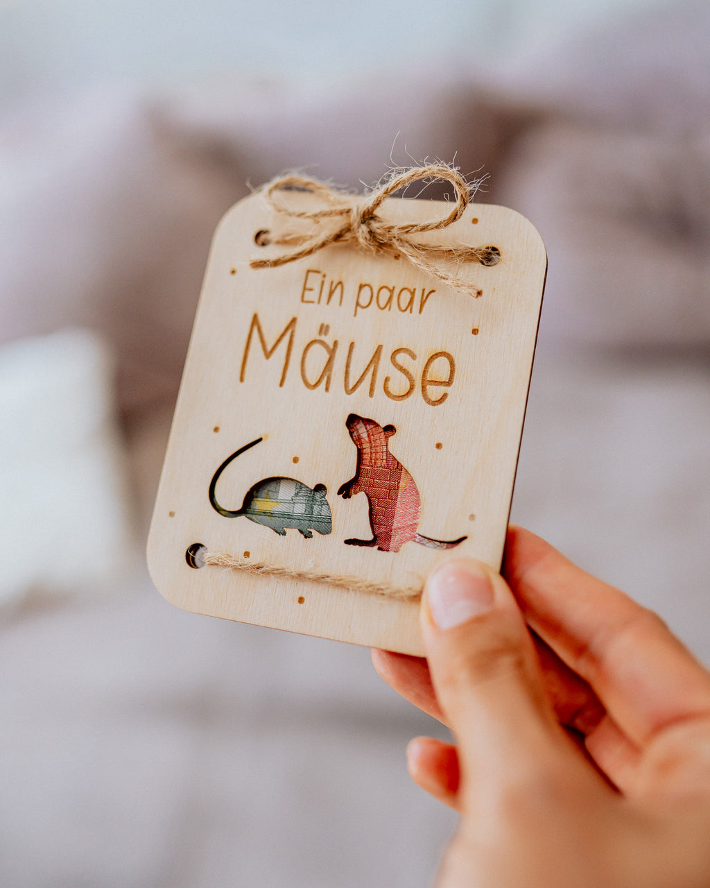 Geldgeschenk-Karte - "Mäuse" aus Holz
