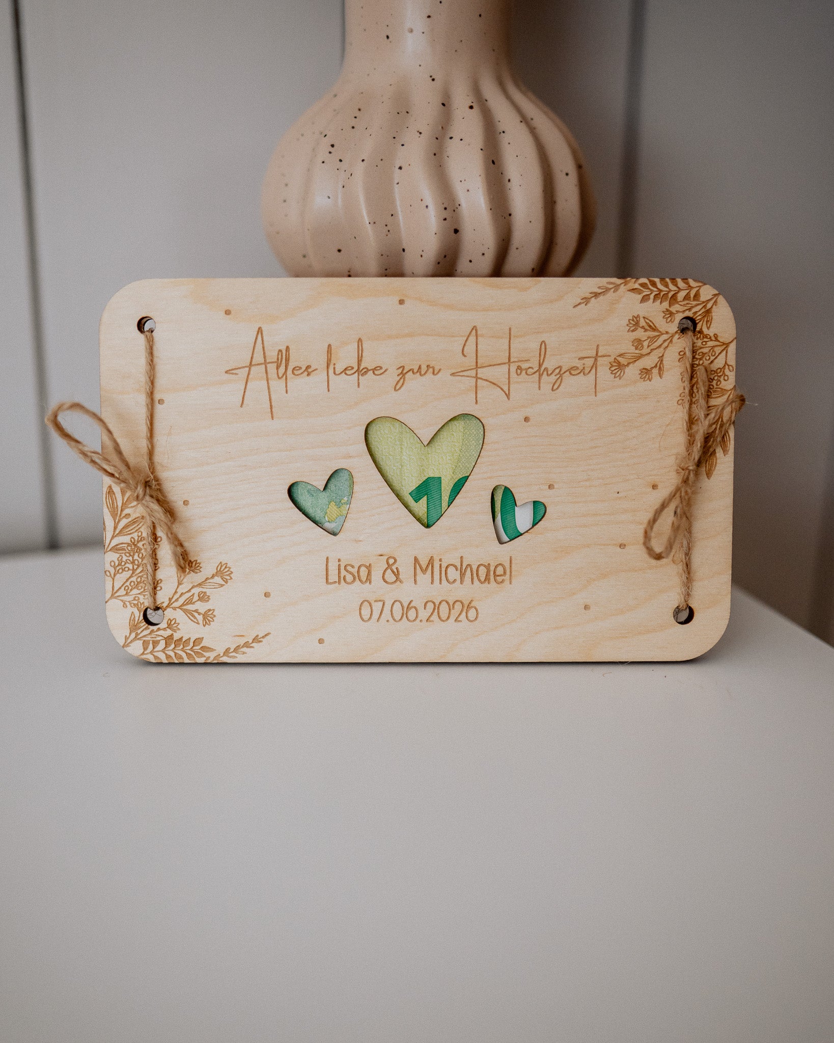 Geldgeschenk-Karte - "Hochzeit" aus Holz