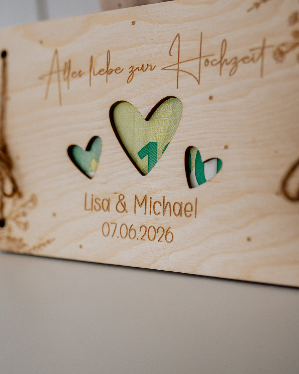 Geldgeschenk-Karte - "Hochzeit" aus Holz