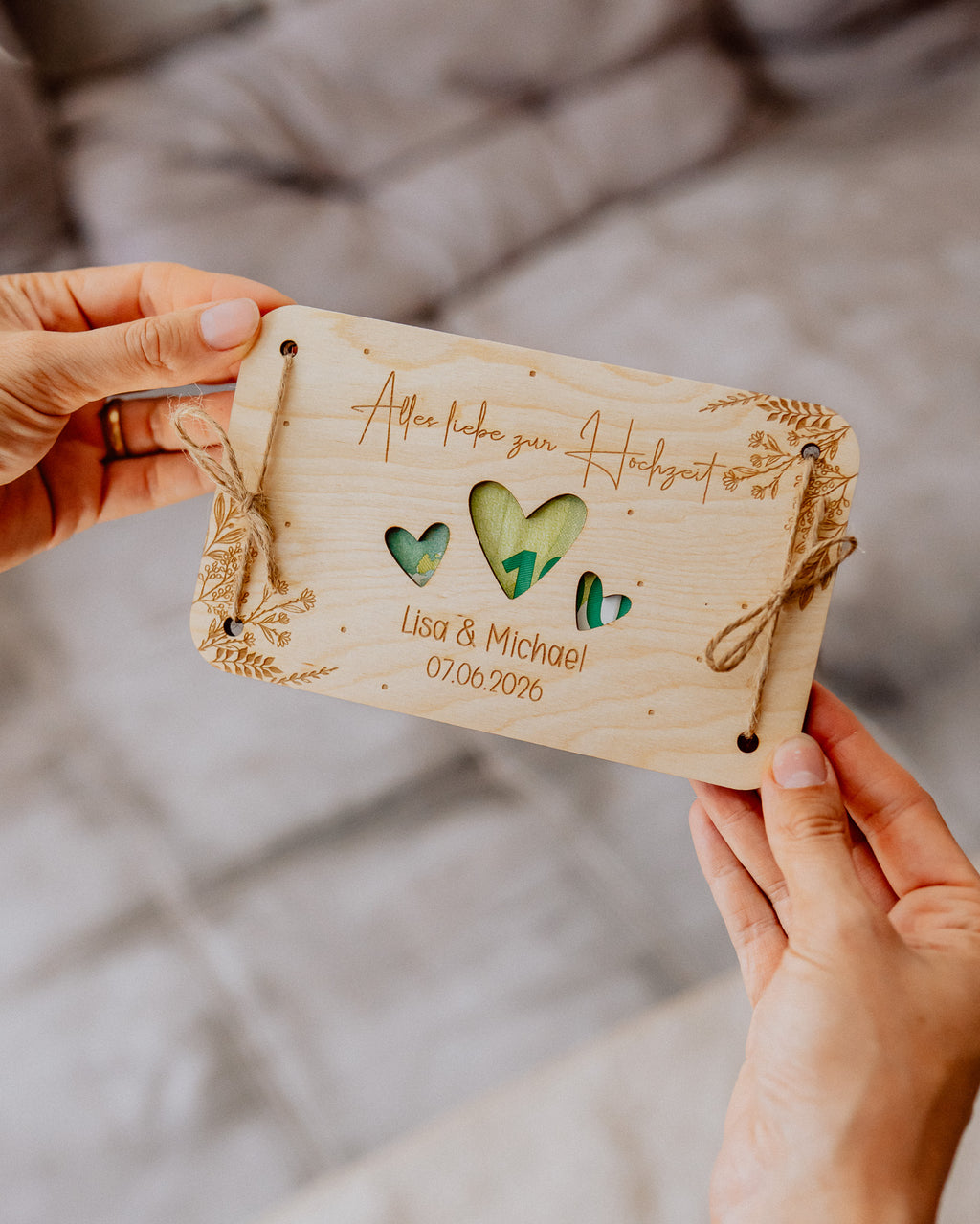 Geldgeschenk-Karte - "Hochzeit" aus Holz