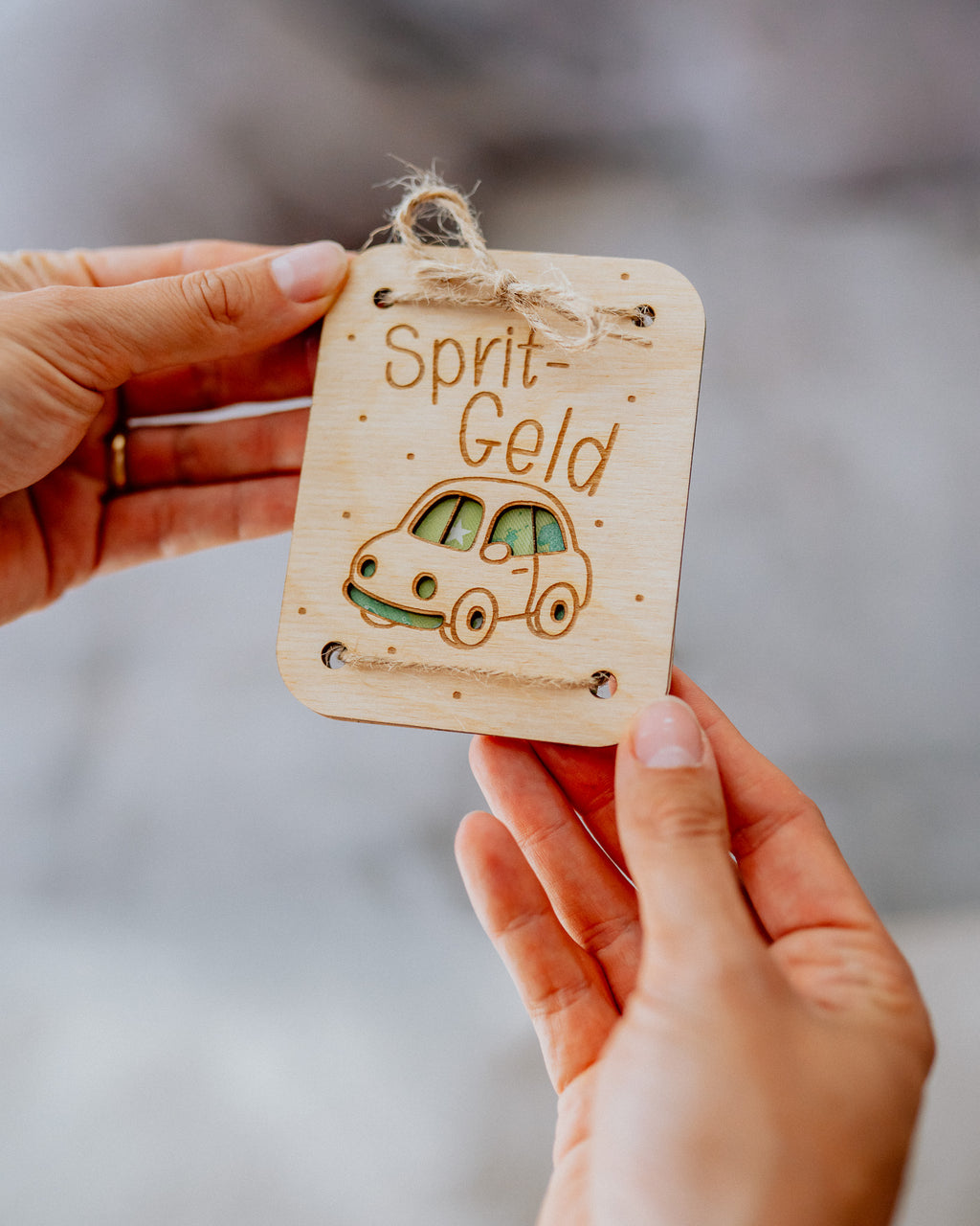 Geldgeschenk-Karte - "Sprit-Geld" aus Holz